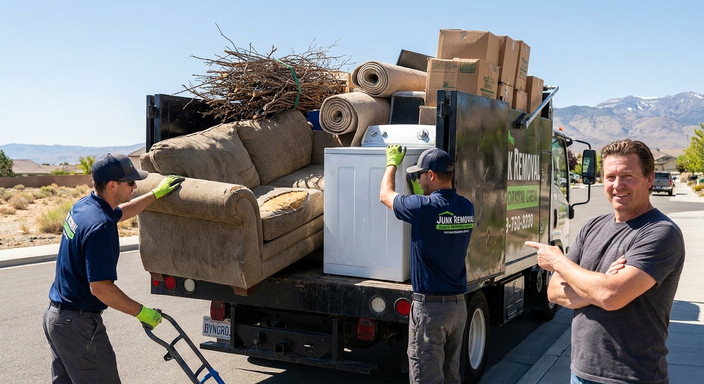 Junk removal team clearing out household items and debris in Reno