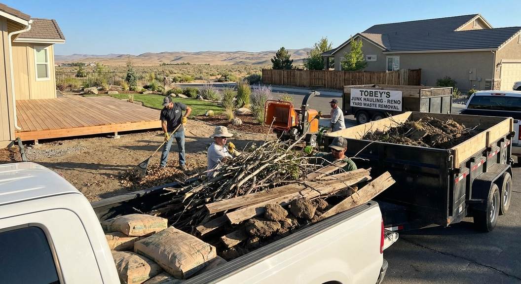 Yard waste removal in Reno after a big outdoor project with debris and cleanup process